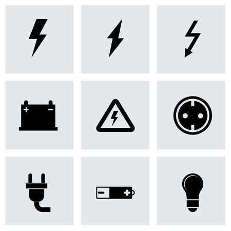 Vector black electricity icon set on grey backgroundのイラスト素材