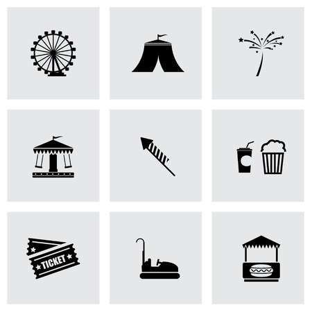 Vector black carnival icon set on grey backgroundのイラスト素材