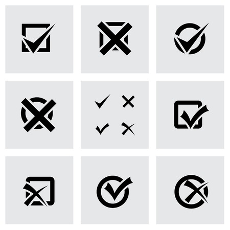 Vector black check marks icon set on grey backgroundのイラスト素材
