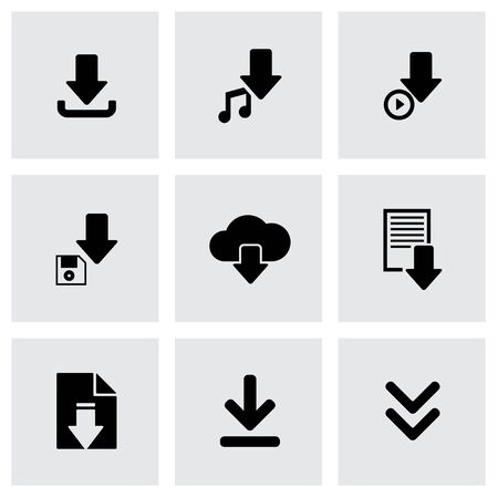 Vector black download icon set on grey backgroundのイラスト素材