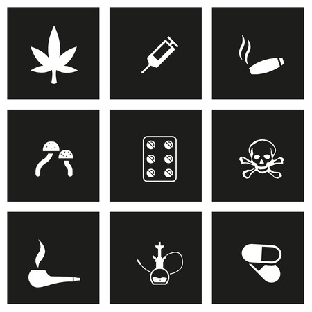 Vector black drugs icon set on black backgroundのイラスト素材
