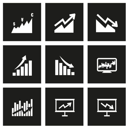 Vector black economic icon set on black backgroundのイラスト素材