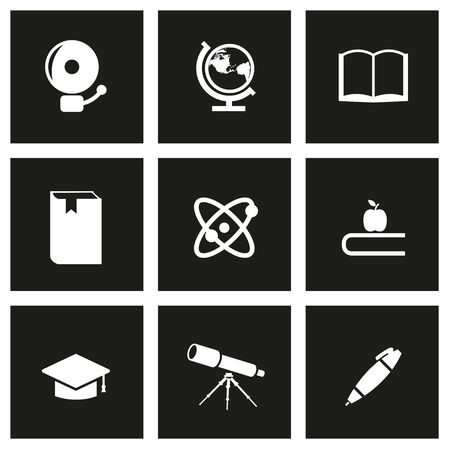 Vector black education icon set on black backgroundのイラスト素材