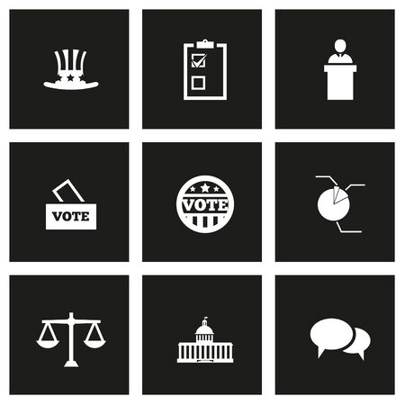 Vector black election icon set on black backgroundのイラスト素材