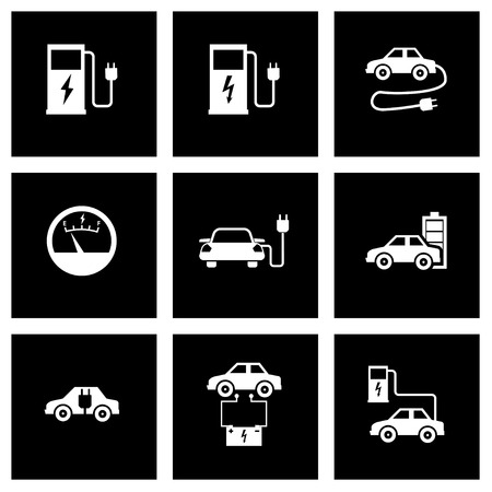 Vector black electric car icon set on black backgroundのイラスト素材