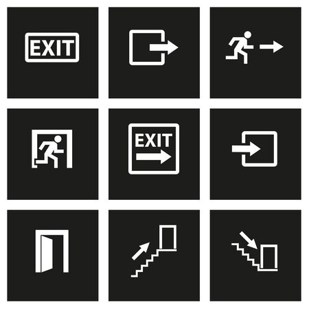 Vector black exit icon set on black backgroundのイラスト素材