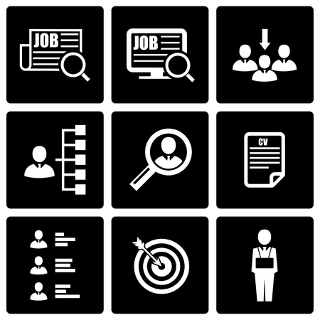 Vector black job search icon set on black backgroundのイラスト素材