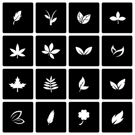 Vector black leaf icon set on black backgroundのイラスト素材