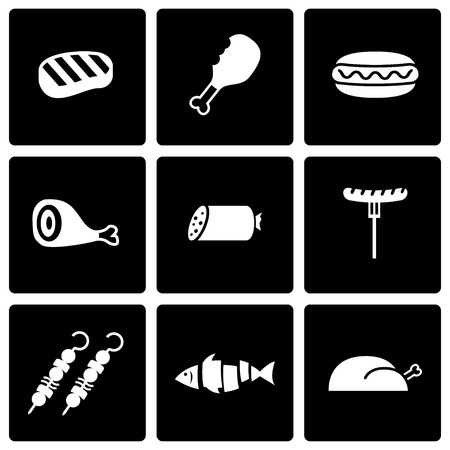 Vector black meat icon set on black backgroundのイラスト素材