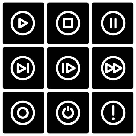 Vector black media buttons icon set on black backgroundのイラスト素材