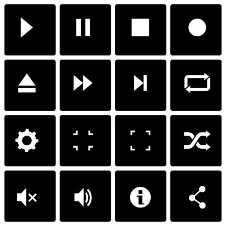 Vector black media player icon set on black backgroundのイラスト素材