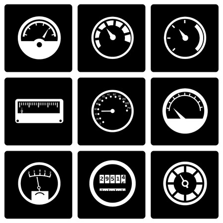 Vector black meter icon set on black backgroundのイラスト素材