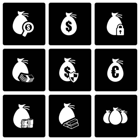 Vector black money icon set on black backgroundのイラスト素材