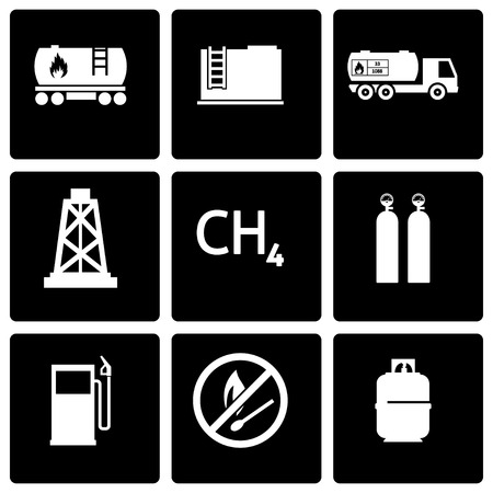 Vector black natural gas icon set on black backgroundのイラスト素材