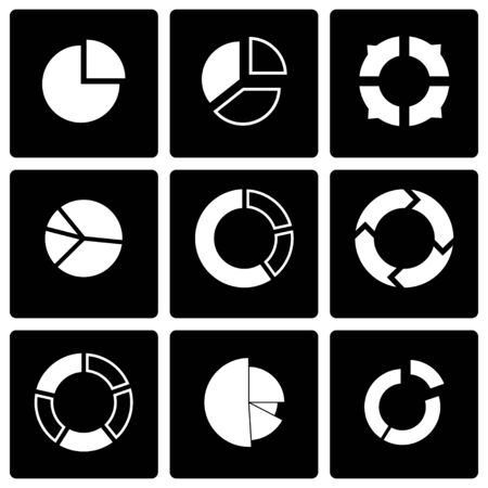Vector black pie chart icon set on black backgroundのイラスト素材