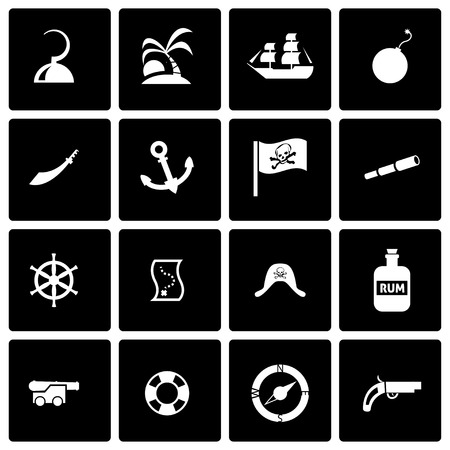 Vector black pirate icon set on black backgroundのイラスト素材