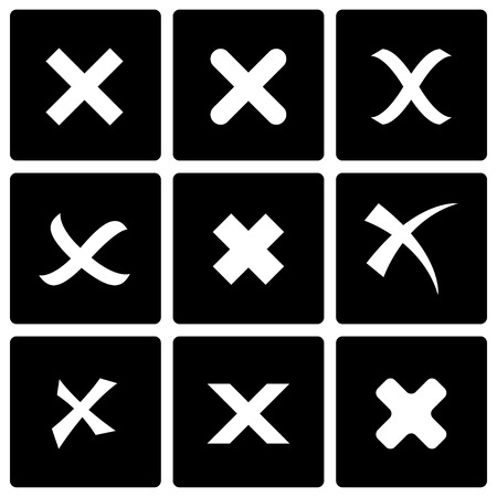 Vector black rejected icon set on black backgroundのイラスト素材