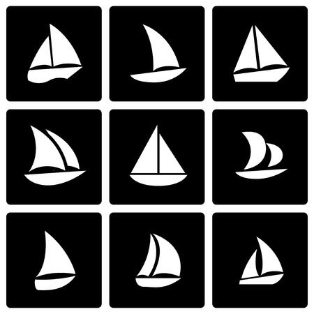 Vector black sailboat icon set on black backgroundのイラスト素材