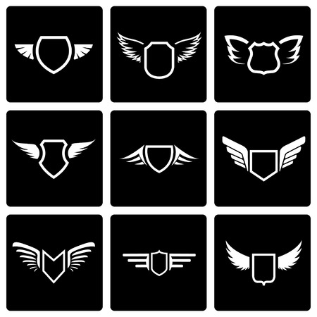 Vector black shield icon set on black backgroundのイラスト素材