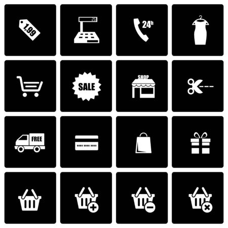 Vector black shopping icon set on black backgroundのイラスト素材