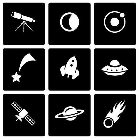 Vector black space icon set on black backgroundのイラスト素材