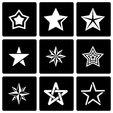 Vector black stars icon set on black backgroundのイラスト素材
