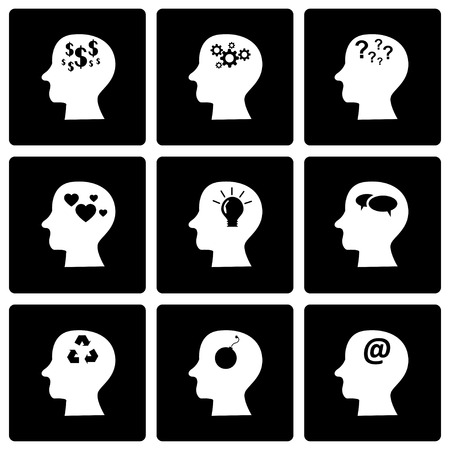 Vector black thoughts icon set on black backgroundのイラスト素材