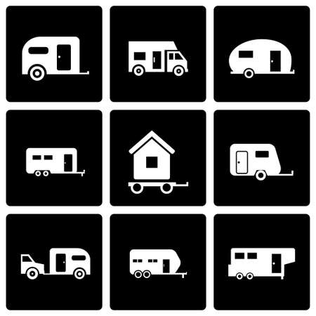 Vector black trailer icon set on black backgroundのイラスト素材