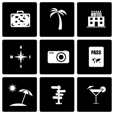Vector black travel icon set on black backgroundのイラスト素材
