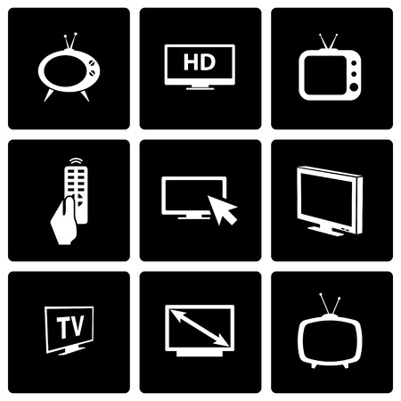 Vector black tv icon set on black backgroundのイラスト素材