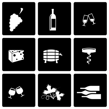 Vector black wine icon set on black backgroundのイラスト素材