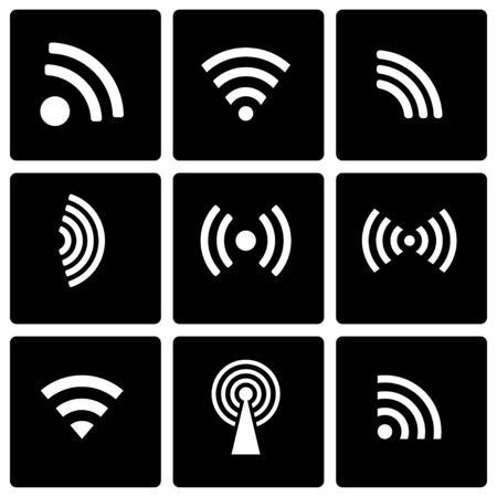Vector black wireless icon set on black backgroundのイラスト素材