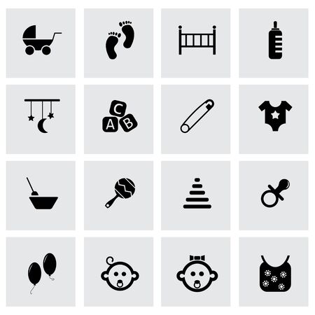 Vector black baby icons set on grey backgroundのイラスト素材