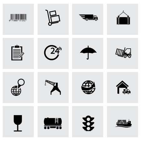 Vector black logistic icons set on grey backgroundのイラスト素材