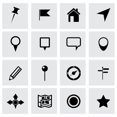 Vector black map icons set on grey backgroundのイラスト素材