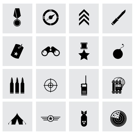 Vector black military icons set on grey backgroundのイラスト素材