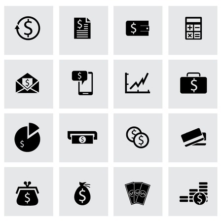 Vector black money icons set on grey backgroundのイラスト素材