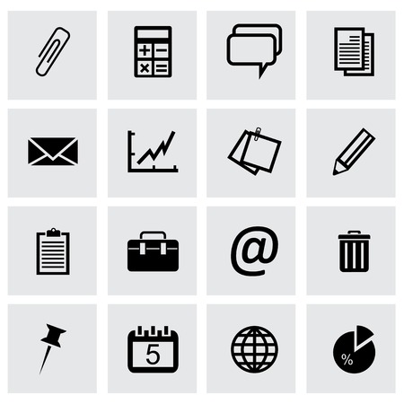 Vector black office icons set on grey backgroundのイラスト素材