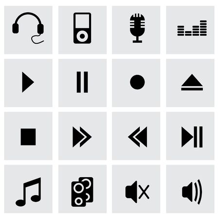 Vector black sound icons set on grey backgroundのイラスト素材