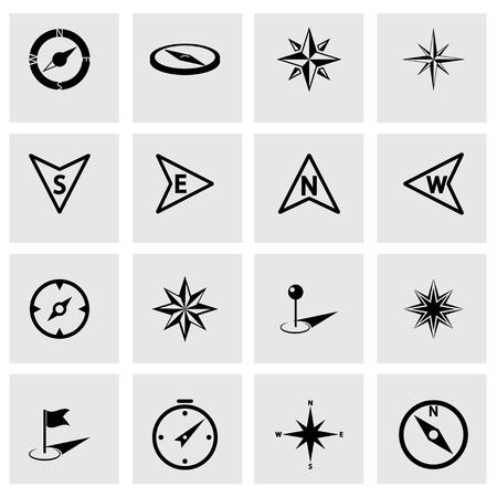 Vector black compass icon set on grey backgroundのイラスト素材