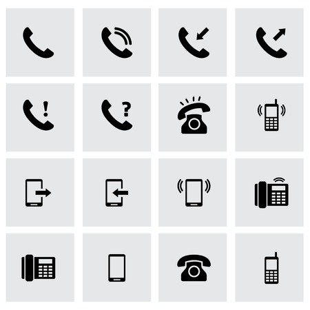 Vector black telephone icon set on grey backgroundのイラスト素材