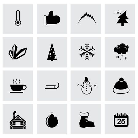 Vector black winter icon set on grey backgroundのイラスト素材