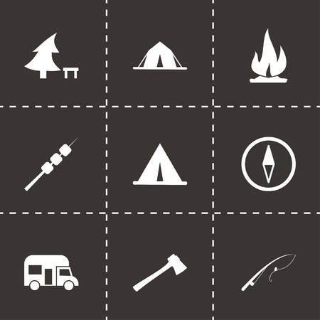 Vector black camping icon set on black backgroundのイラスト素材