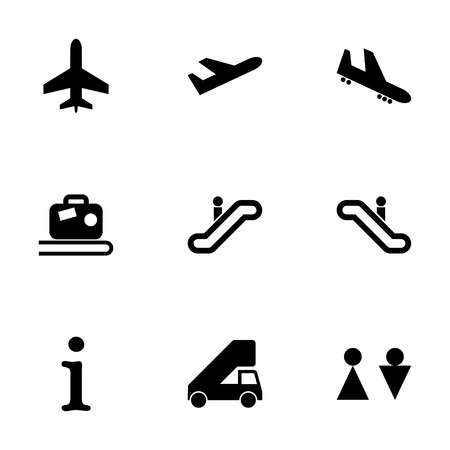 Vector black airport icon set on white backgroundのイラスト素材