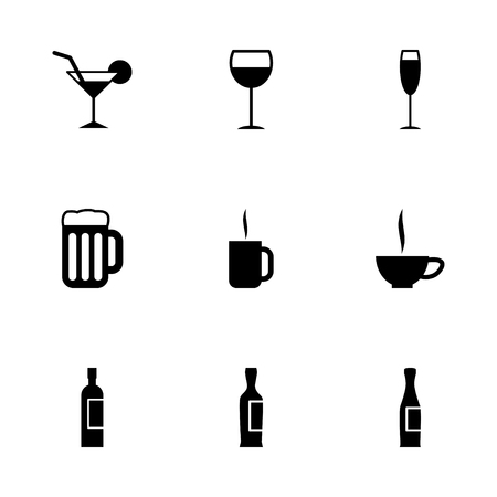Vector black beverages icon set on white backgroundのイラスト素材