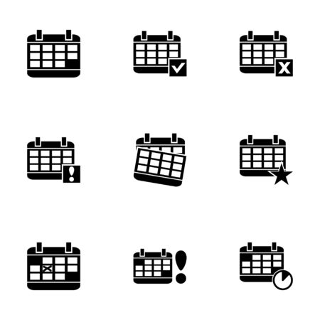 Vector black calendar icon set on white backgroundのイラスト素材