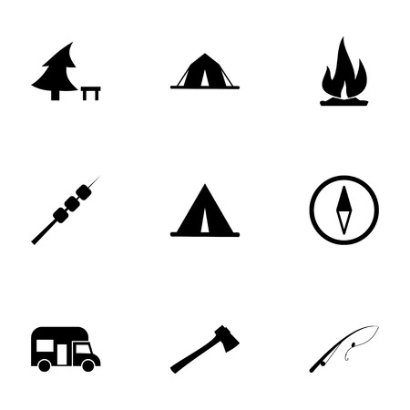 Vector black camping icon set on white backgroundのイラスト素材