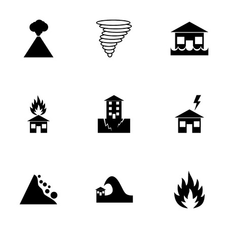 Vector black disaster icon set on white backgroundのイラスト素材