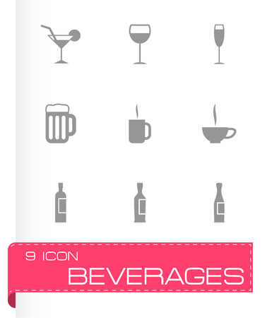 Vector black beverages icon set on white backgroundのイラスト素材