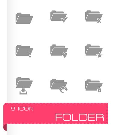 Vector black folder icon set on white backgroundのイラスト素材